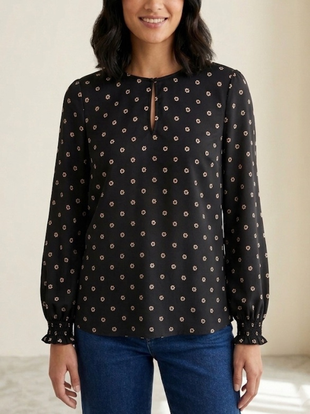 Ted Baker Daisy Print Long Sleeve Blouse Black Size Large